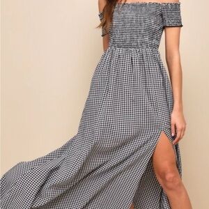Lulu's Black and White Off-Shoulder Maxi Dress